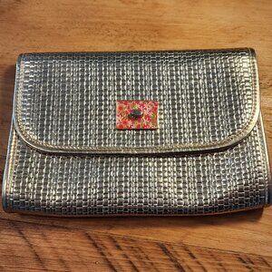 Lily Pulitzer Gold Clutch | Basketweave Metallic Pattern | Cotton-lined